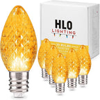Holiday Lighting Outlet Faceted C7 Christmas Lights | Yellow LED Light Bulbs Holiday Decoration | Warm Christmas Decor for Indoor & Outdoor Use | 2 SMD LEDs in Each Light Bulb | Set of 25