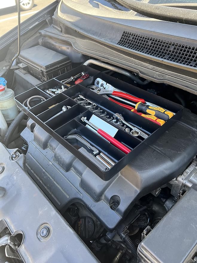 MLTOOLS Tool Drawer Organizer Tray - 10-Compartment Home & Garage Tool Tray - Stackable Workbench Toolbox Organization Holder for Small Parts, Batteries, Supplies - Made in The USA - OT10B Black