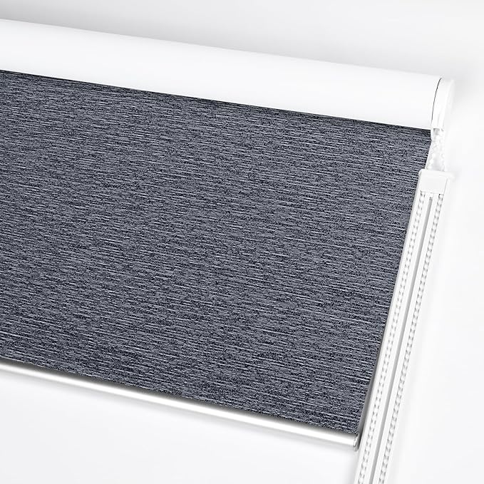 ALLBRIGHT 100% Blackout Roller Blinds Woven Shades with Striped Jacquard, Cordless Window Shades, UV Protection Fabric, Easy-Install for Indoor Home & Office, Dark Blue Old, 38" W x 72" H