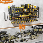 49.5" W Large Power Tool Organizer with Charging Station, 4-Layer Heavy Duty Utility Rack Loads 600lbs, Holds 8 Cordless Drills, Wall Mount Tool Shelf with 8-Outlet Power Strip, Gift for Men