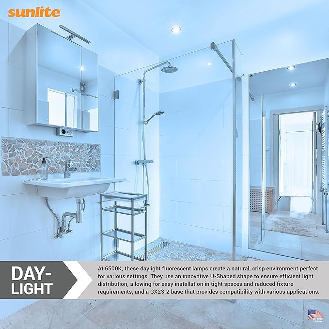 Sunlite 40543 PLD13/SP65K/10PK Double Twin Tube Compact Fluorescent Lamp, PLD 2-Pin, 13 Watts, 660 Lumens, 6500K Daylight, 2-Pin (GX23-2) Base, 10 Pack