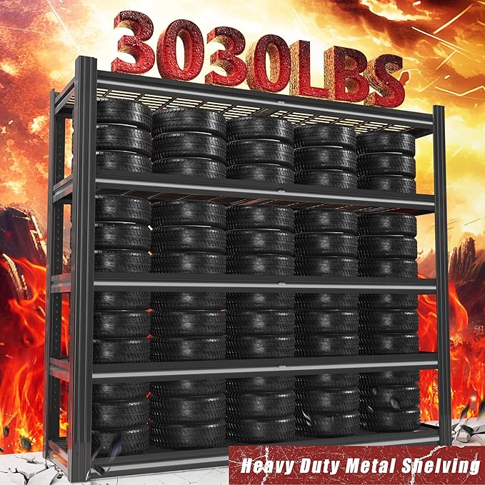 48" W x 72" H x 24" D Garage Shelving Heavy Duty,5 Tier Adjustable Metal Shelves Storage Rack,3030 LBS Large Industrial Shelving Unit for Basement,Warehouse,Garage Organization