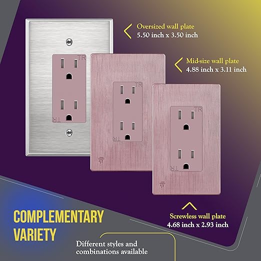 ENERLITES, Rose Gold Elite Series Decorator Receptacle Outlet Child Safe Tamper-Resistant, Self-Grounding, 2-Pole, Residential Grade, 15A 125V, UL Listed, 61501-TR-RG