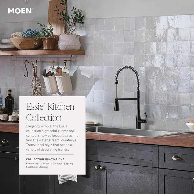 Moen Essie Matte Black MotionSense Wave One-Handle Touchless Kitchen Faucet with Pulldown Sprayer and Soap Dispenser, 87014EWBL