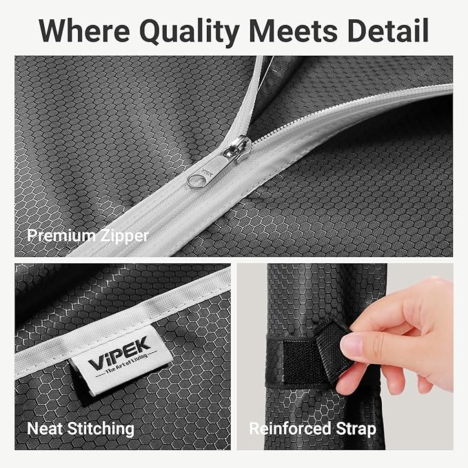 VIPEK R3C Rolling Clothes Rack with Cover Portable Closet for Hanging Clothes, Heavy Duty Garment Rack Freestanding Racks with Wheels&Side Hooks, Black Rack with Black Upgraded Polyester Cover