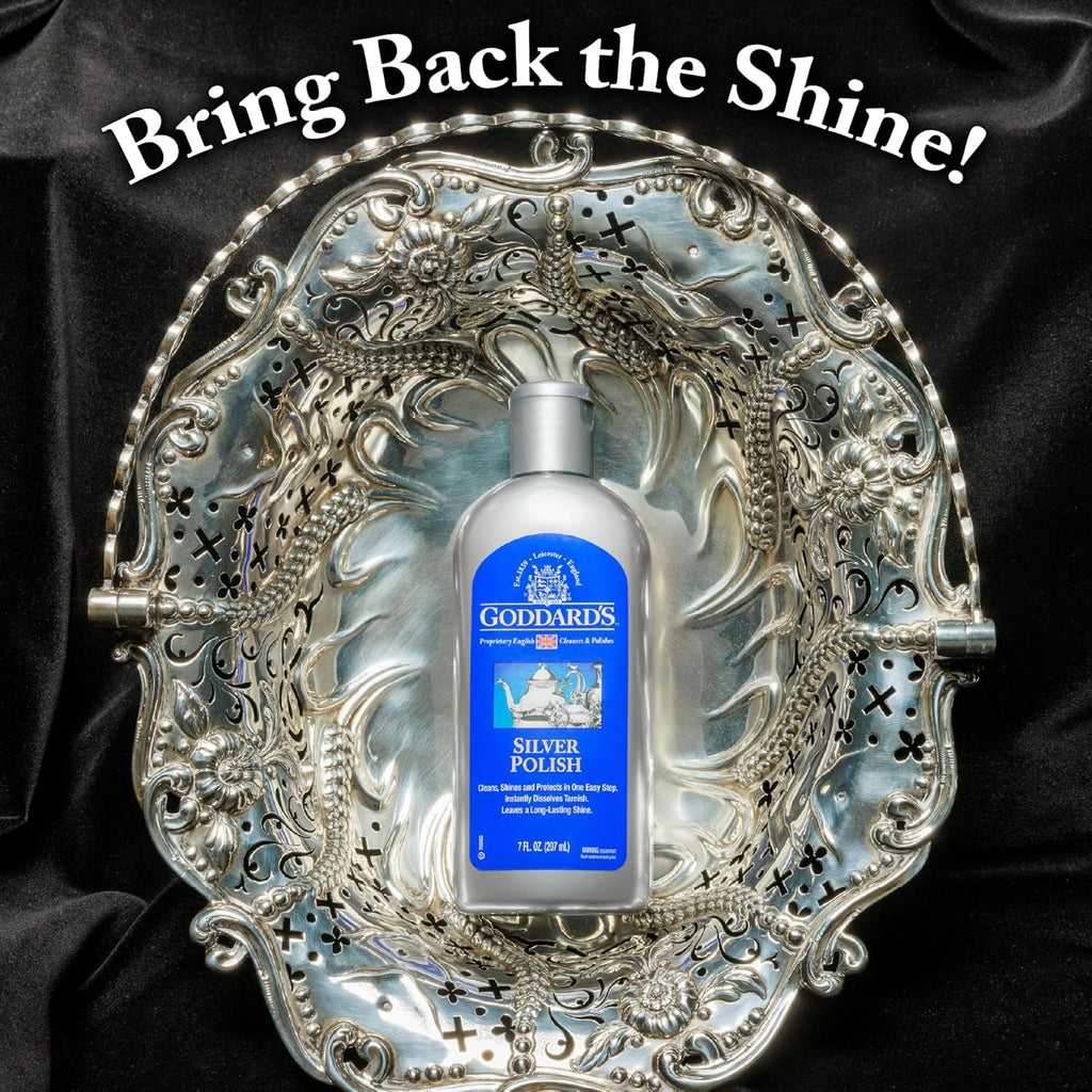 Goddard's Silver Polish for Sterling and Silver Plate, Liquid Cleaner and Polish for Jewelry, Silverware, and Antiques - All-in-One Tarnish Remover Solution, 7 oz