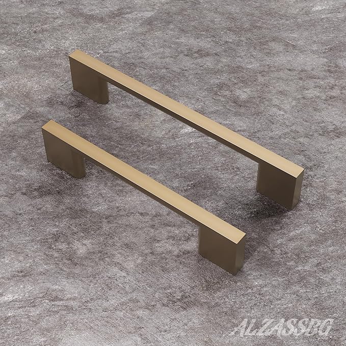 Alzassbg 10 Pack Champagne Bronze Cabinet Pulls, 6.3 Inch(160mm) Hole Centers Rectangle Cabinet Handles Kitchen Pulls for Drawers and Cabinets AL3051TGP