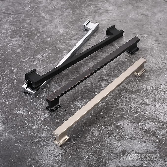 Alzassbg 10 Pack Matt Black Cabinet Pulls, 6-1/4 Inch(160mm) Hole Centers Kitchen Cabinet Handles for Cabinets and Drawers AL3061MB