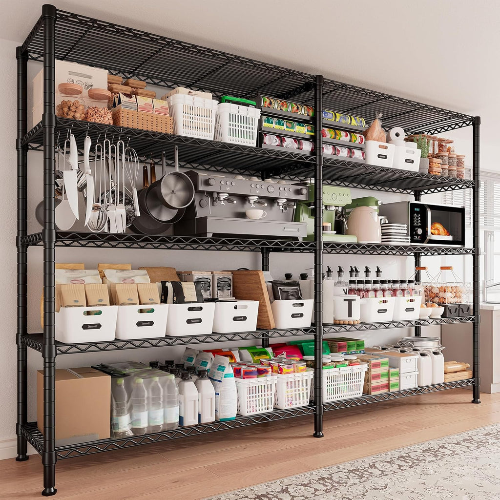 REIBII 1600LBS Storage Shelves Metal Shelving 5 Tier Wire Shelving Unit, 69.8" W Pantry Shelves Kitchen Shelves Adjustable Wire Shelf for Garage Storage Shelves, 69.8" Wx15.8 Dx72.4 H, Black