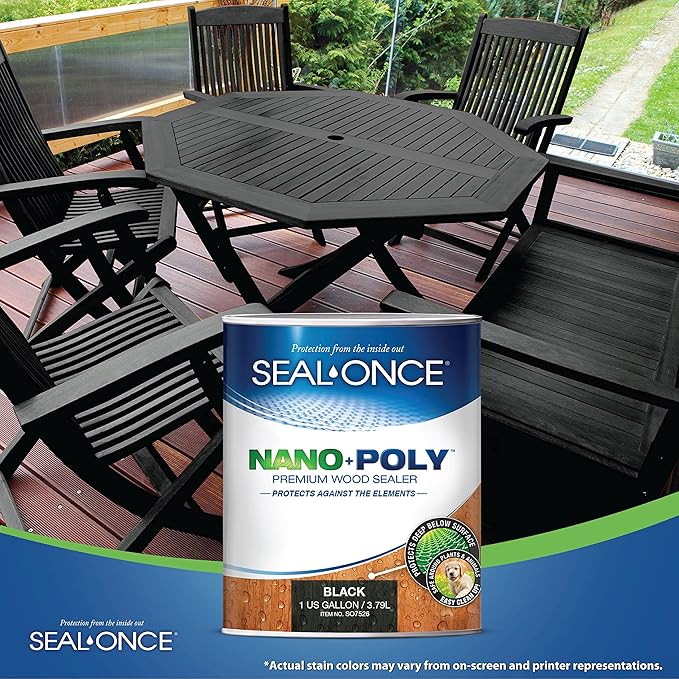 Seal-Once Nano+Poly Penetrating Wood Sealer with Polyurethane - Premium Waterproof Sealant -1 Gallon & Black