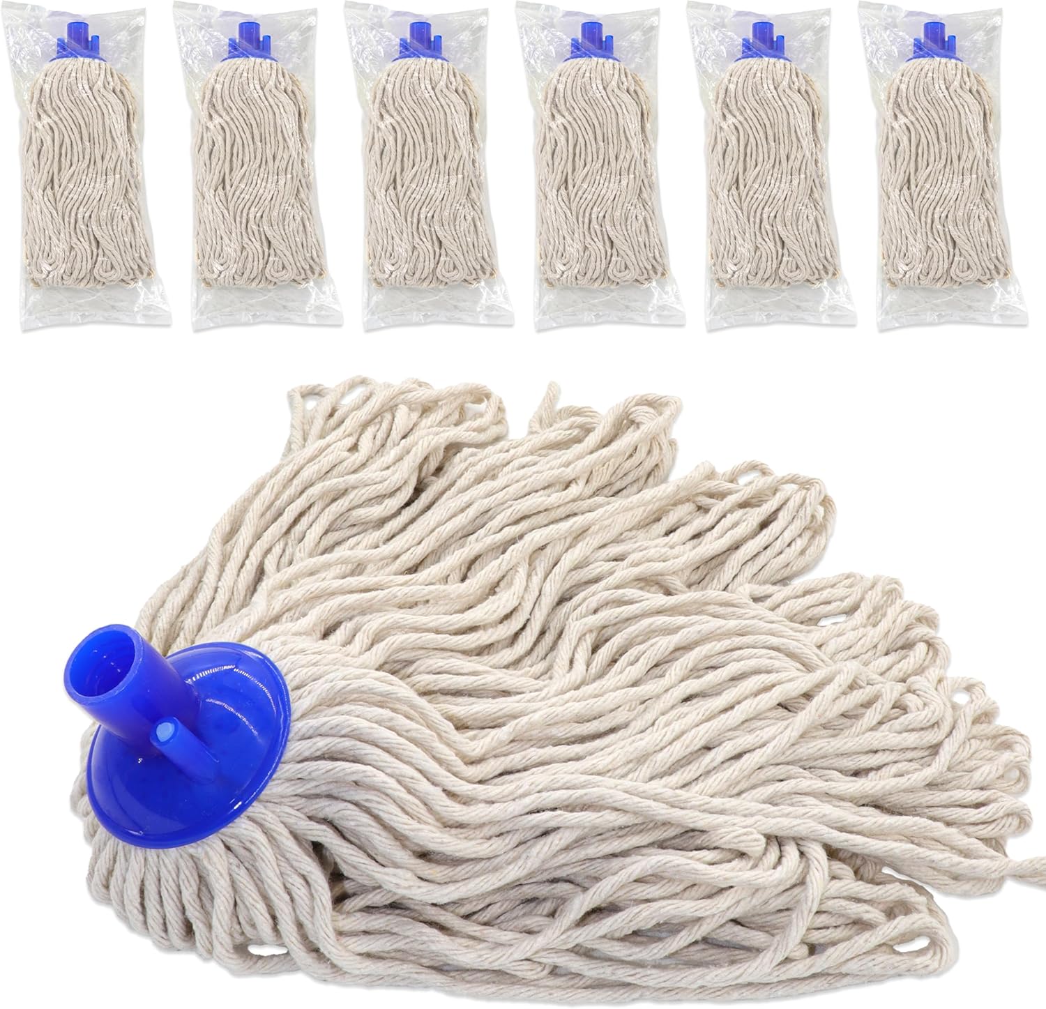 Cotton String Screw on Mop Replacement Head Compatible with All Standard US Threading Pole (6 Cotton mop Heads)