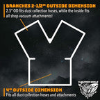 4" to 2-1/2" 2-Way Dust Collection Splitter Junction Fitting, Multi Port Fits Standard Hoses and Shop Vac Accessories, Dust Medusa