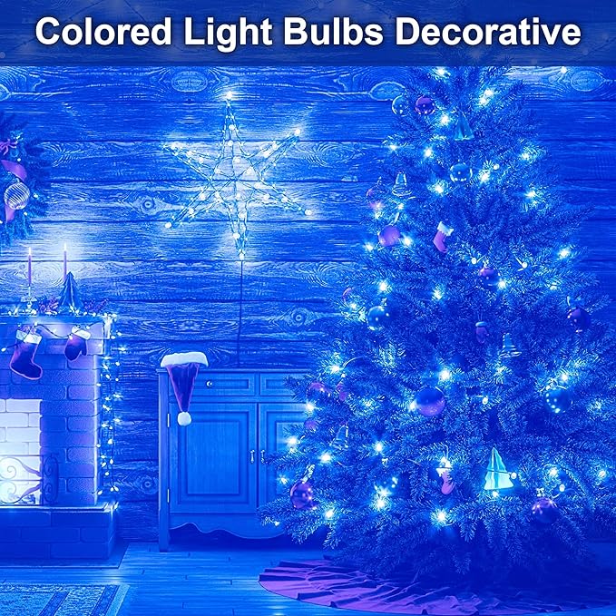 4 Pack 3.2 Inch T10 Blue Light Bulb, E26 Base Edison Bulbs Dimmable, AC 120V 60 Watt Equivalent Clear Glass Filament Bulb, Halloween Christmas Party Bar Colored Light Bulbs, UL Listed