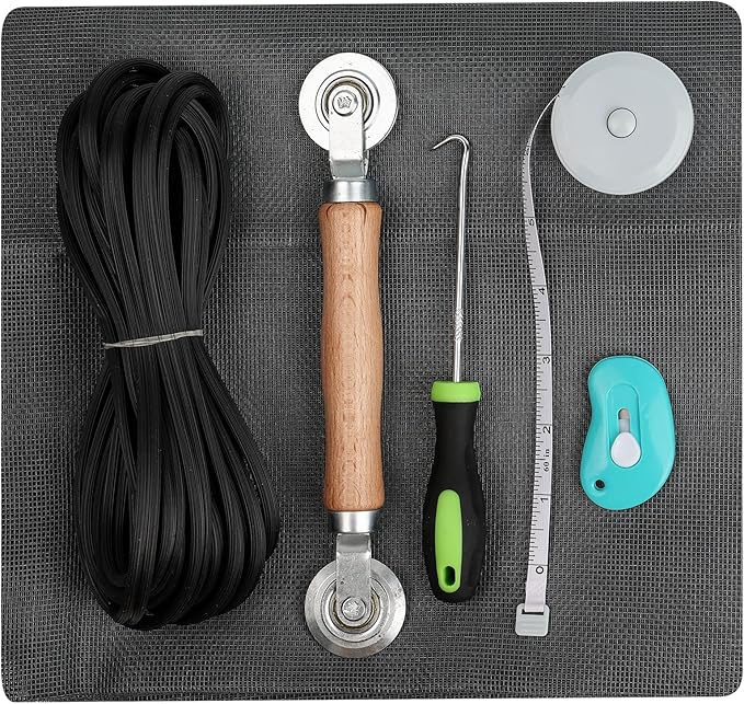 Windows Screen Replacement and Screen Door Repair Kit, 6Pcs Window Screen Fiberglass Mesh Kit - Window Screen & Screen Door Mesh & Screen Porch Repair Kit (Gray, 48" x 118")