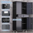 Metal Garage Storage Cabinet with 2 Drawers and 2 Adjustable Shelves, Rolling Tool Storage Cabinet with Wheels and Locking Doors for Garage, Warehouse, Black and Dark Gray