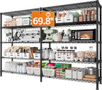 REIBII 1600LBS Storage Shelves Metal Shelving 5 Tier Wire Shelving Unit, 69.8" W Pantry Shelves Kitchen Shelves Adjustable Wire Shelf for Garage Storage Shelves, 69.8" Wx15.8 Dx72.4 H, Black