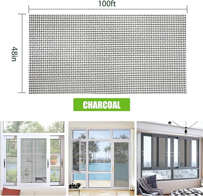 48in x 100ft Window Screen and Screen Door Mesh .Fiberglass Screen Doors for Patio and Window .for DIY Repair Or Reinstallation of Screens and Doors Gary