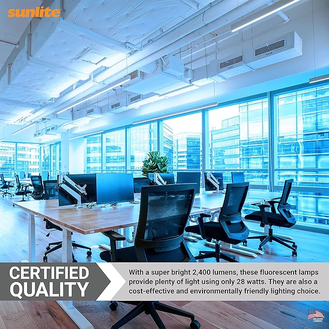 Sunlite F28T8/SP850 4 Foot T8 Linear Fluorescent Lamp, 28 Watts, 2400 Lumens, 5000K Daylight, Medium G13 Bi-Pin Base, High Performance Straight Tube, 30 Pack