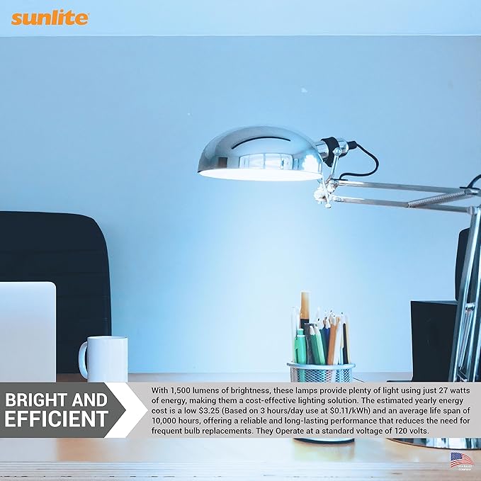 Sunlite 40531 FML27/65K/2PK Quad Tube Plug-in Compact Fluorescent Lamp, FML 4-Pin, 27 Watts, 1500 Lumens, 6500K Daylight, 4-Pin (GX10q4) Base, 120 Volts, 2 Pack