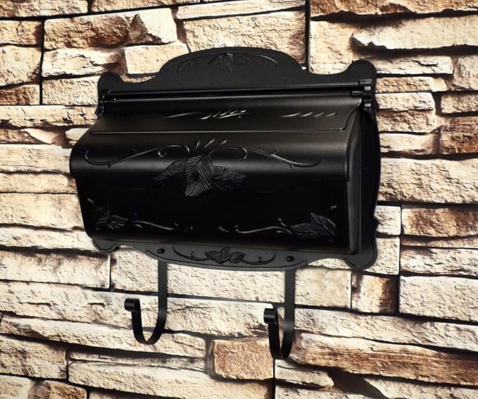 Special Lite Floral Horizontal Wall Mount Mailbox - Black Aluminum Mailbox for Wall Mount - SHF-1001-BLK
