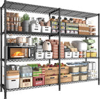 REIBII 61.7''W Storage Shelves Load 1220LBS Wire Shelving Unit 4 Tier Metal Shelving for Storage Rack Shelves Heavy Duty Garage Shelf Pantry Shelves Kitchen Shelving, 61.7" W*62.9" H*15.8" D, Black