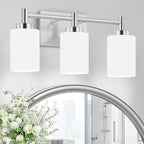 3-Light Brushed Nickel Bathroom Light Fixtures Over Mirror, Rustproof Brushed Nickel Vanity Light, Modern Bathroom Vanity Lights with Milky White Glass Shades, Wall Sconces for Bathroom Lighting
