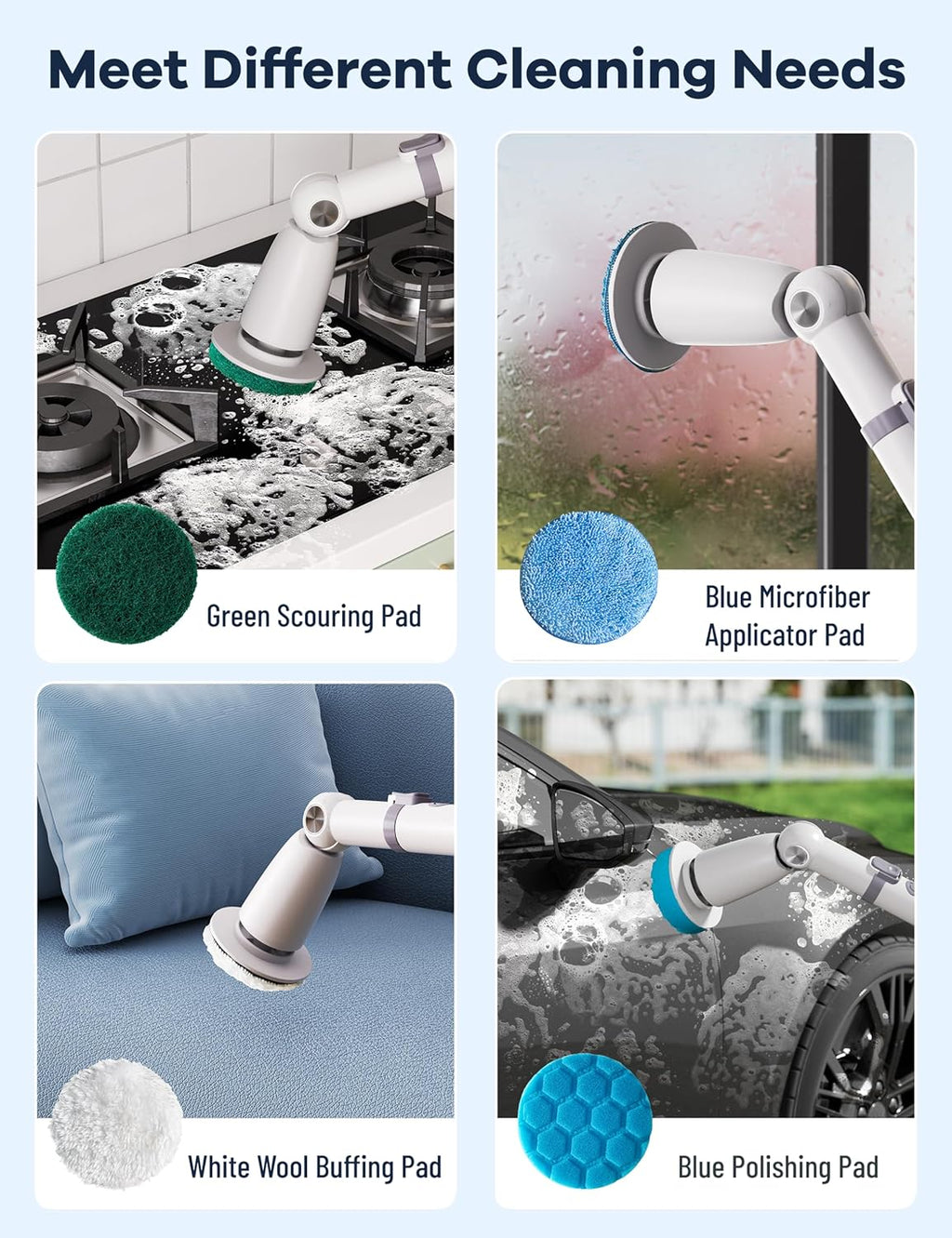 Electric Spin Scrubber,Floor Shower Scrubber with Long Handle Power Scrubber Dual Speeds,Cleaning Brush Cordless Scrub Brush with 3 Adjustable Angles,8 Brush Heads for Bathroom,Tile