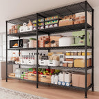 REIBII 1500LBS Storage Shelves Metal Shelving Unit 61.7''W Wire Shelving, 5 Tier Pantry Shelves Kitchen Shelves Adjustable Wire Shelf for Garage Shelving Heavy Duty, 61.7" W*72.4" H*15.8" D