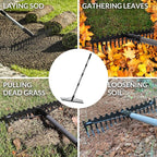 Walensee 5.4FT Bow Rake Heavy Duty Garden Rake with Stainless Steel Handle, 17 Steel Tines Garden Tool for Loosening Soil Gathering Leaf Leveling Lawn Farming Land Management Yarn Thatch Rakes