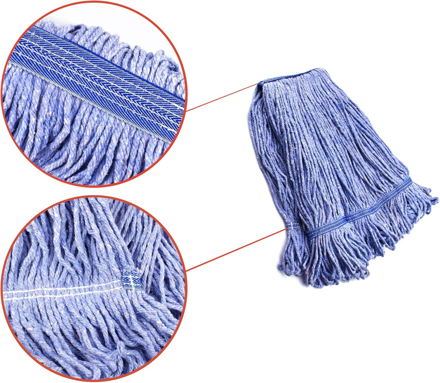 String Mop Heads Replacement Heavy Duty Commercial Grade Blue Cotton Looped End Wet Industrial Cleaning Mop Head Refills (1, Medium)