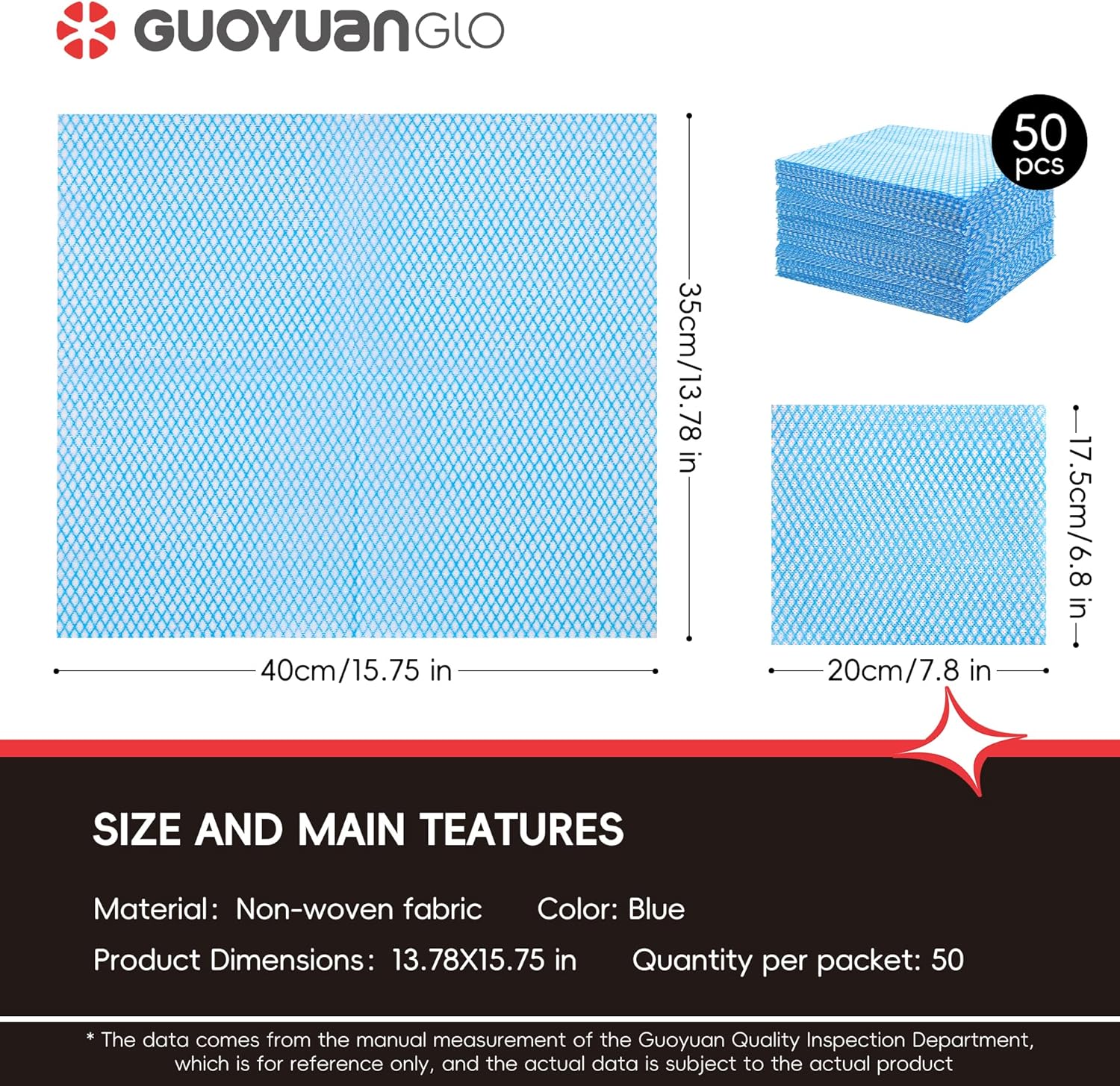 GUYUANGLO Disposable Dish Cloths Heavy Duty Disposable Cleaning Towels and Dish Cloths Dish Rags for Kitchen,13.78 x 15.75 inches- 50 Counts/Pack,Blue