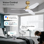 48 Inch Smart Ceiling Fans with Lights and Remote Control,Dimmable LED Light,Outdoor Indoor Gold White Ceiling Fan,Quiet DC Motor,WIFI Alexa App Workable,for Modern Bedroom Living Room Patio