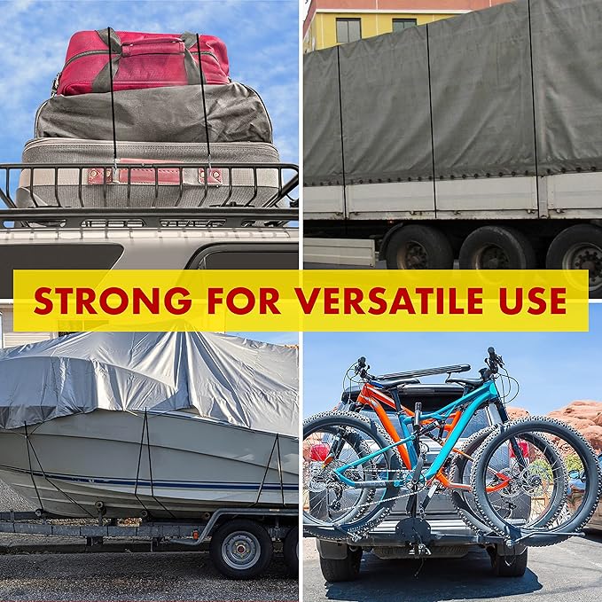 Miloo Rubber Bungee Cords with Hooks - Heavy Duty Tarp and Cargo Straps - Made in USA