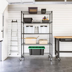 Seville Classics UltraDurable Heavy Duty NSF Solid Steel Wire Rack Storage Unit, Organizer for Garage, Warehouse, Office, Restaurant, Classroom, Kitchen, Black, 5-Tier Shelving, 48" W x 24" D