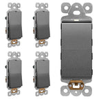 LIDER Minimalist Design Matte Finish Lighted Decorator Switch, Frameless Paddle Switch with Locator Light, Grounding Screw, 3-Way or Single Pole 15A 120V UL Listed LS15-3W-SG5P Space Gray 5 Pack