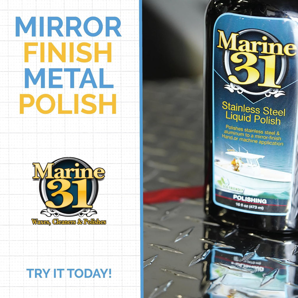 Marine 31 Stainless Steel Liquid Polish | Restores Shine & Luster on Stainless Steel, Aluminum & Chrome | Easy to Use Formula | M31-620 | 16 oz Bottle
