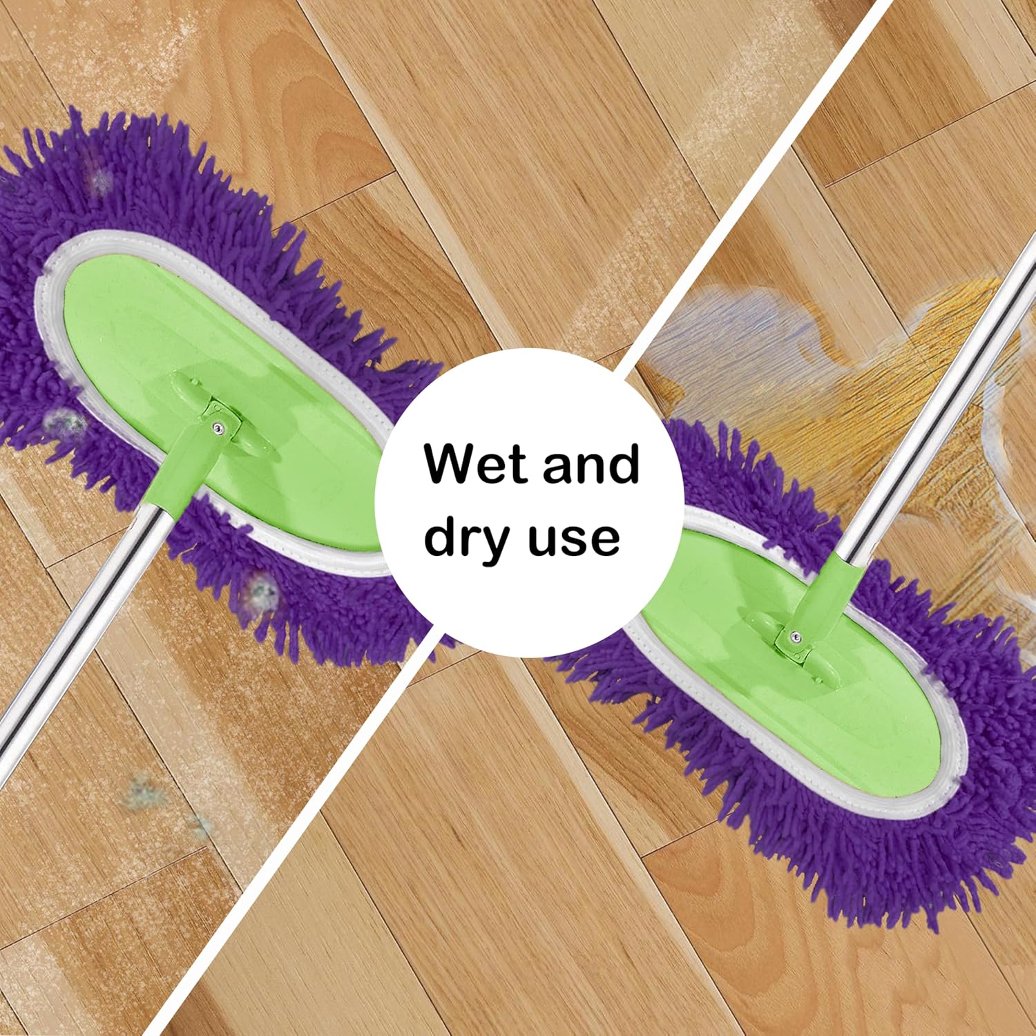 Reusable Microfiber Chenille Mop Pads Compatible with Swiffer Sweeper, Dry Sweeping Cloths & Wet Mopping Cloths, Refills for Hardwood Surface Floor Cleaning, 4 Pack (Green+Orange+Purple+Pink)