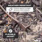 Iron Forge Cable 2 Prong Outdoor Extension Cord 50 ft, 16/2 SJTW 50 Foot Brown Extension Cord, Weatherproof - Great for Outdoor Lights, Deck, Patio