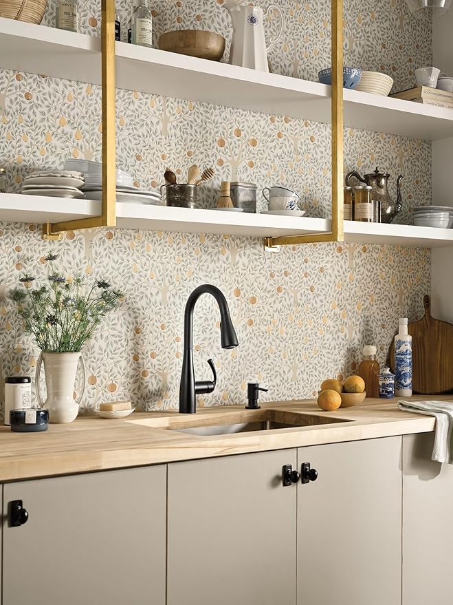 Moen Essie Matte Black MotionSense Wave One-Handle Touchless Kitchen Faucet with Pulldown Sprayer and Soap Dispenser, 87014EWBL