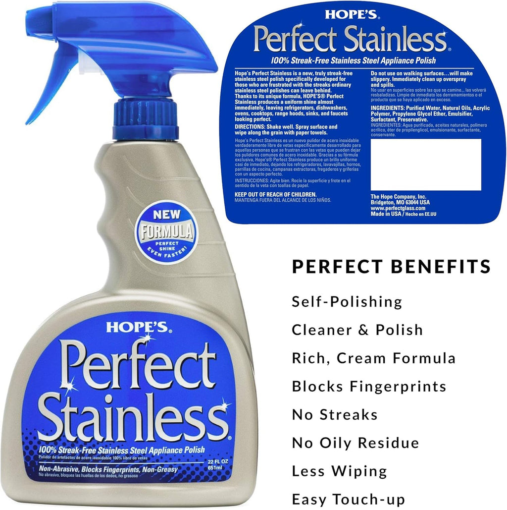 HOPE'S Perfect Stainless, Perfect Granite, and Perfect Sink Cleaner Bundle, Streak Free Polishing Kitchen Cleaners Removes Stains, Restores, and Repels Water, 3 Pack