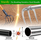 Garden Hand Cultivator Rake: 50inch Long Handle Hoe Garden Tool with Ergonomic D Grip, Heavy Duty Iron 3-Tine Tiller Rakes for Gardening,Cultivating, Planting, Digging, Weeding