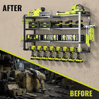 4 Layers Extra Tall Power Tool Organizer Wall Mount Loads 400lbs,Heavy Duty Metal Battery Tool Rack with 8 Cordless Drill Holders,Tool Storage Shelf For Workshop,Garage,Warehouse,Gifts for Men,Husband