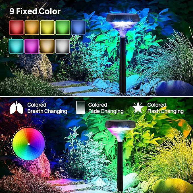 Linkind Solar Pathway Lights 8 Pack, Color Changing Christmas Decorations Outdoor Waterproof, Multicolor Warm Cool White Solar Christmas Lights for Walkway Yard Garden Landscape