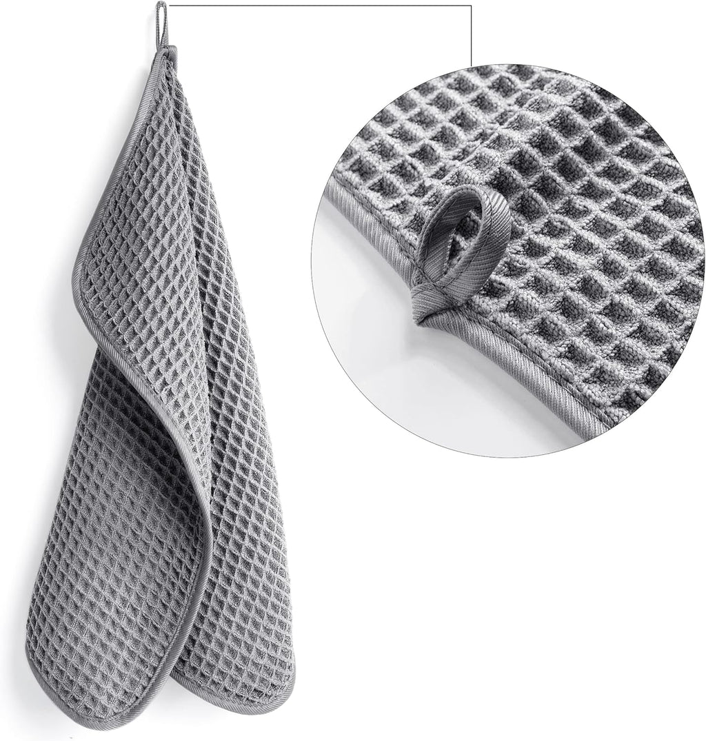 POLYTE Microfiber Lint Free Washcloth Face Towel, 13 x 13 in, 4 Pack (Waffle Weave)