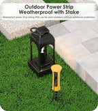 CCCEI Outdoor Power Strip Weatherproof with Stake, Waterproof Extension Cord with Multiple Outlets, Christmas Exterior Garden Decor, Yard, Camping, 4 Plugs, Surge Protector 6FT, Yellow.