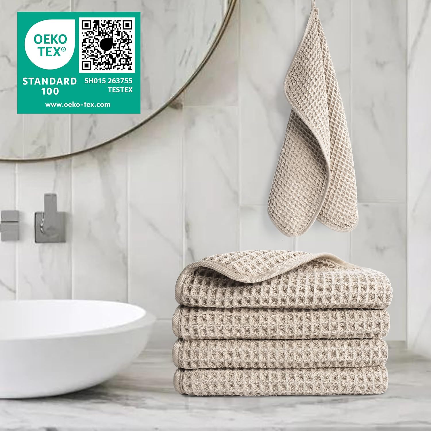 POLYTE Microfiber Lint Free Washcloth Face Towel, 13 x 13 in, 4 Pack (Waffle Weave)