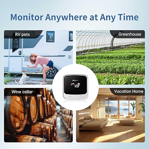 Frigga 4G Cellular & WiFi Temperature Humidity Monitor, 2 Years Subscription Included, Remote Temperature Sensor with App, Email, Voice Alerts for RV, Pets Safety, Vacation Home Monitoring, S0