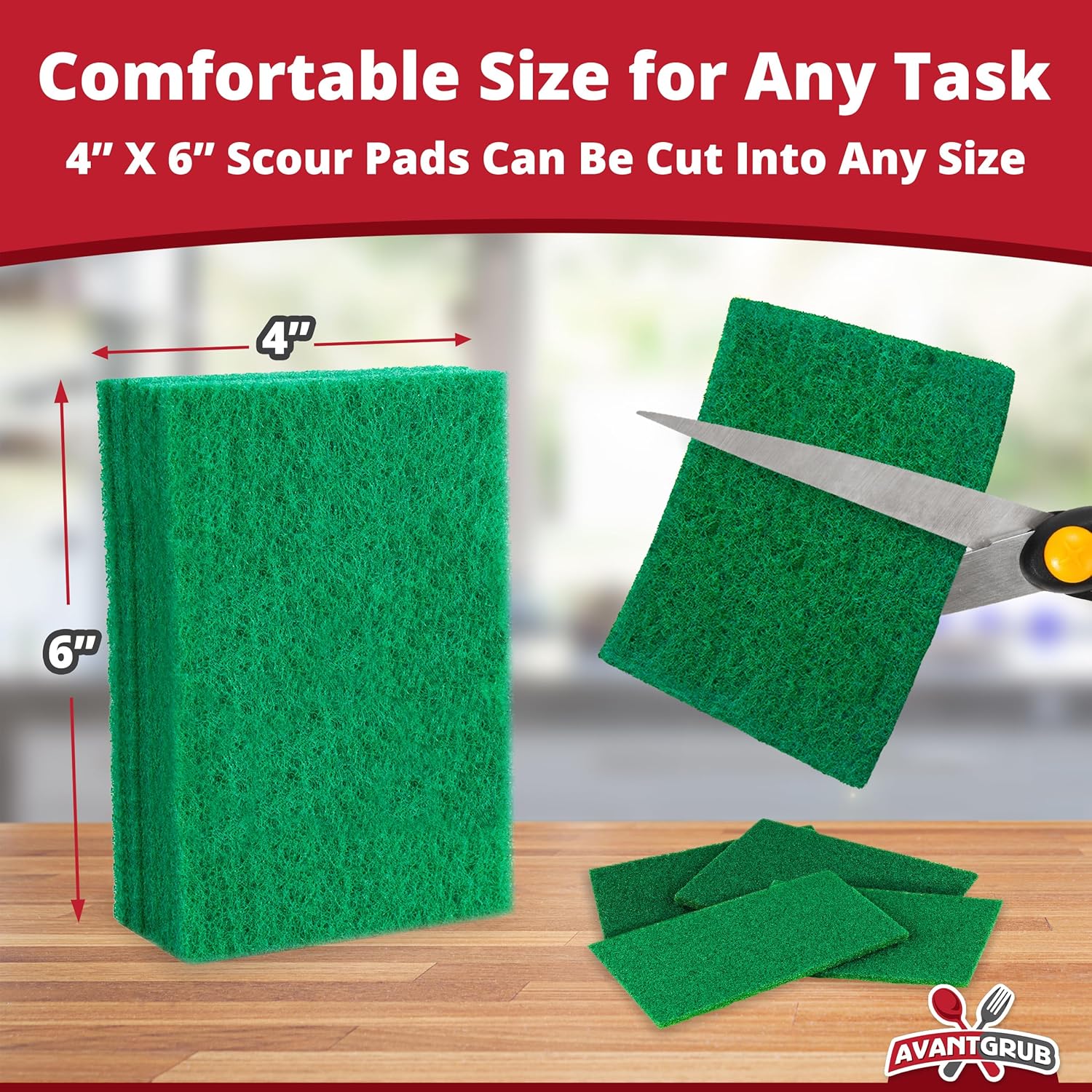 Green Sustainable 10 Pack Cleaning Scour Pads by Avant Grub. Powerful Stain Remover for Cookware. Easily Remove Grease and Residues. Eco-Friendly Solution for Kitchen Cleaning.