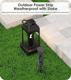 CCCEI Outdoor Power Strip Weatherproof with Stake, Waterproof Extension Cord with Multiple Outlets, Christmas Exterior Garden Decor, Yard, Camping, 4 Plugs, Surge Protector 10FT, Black.