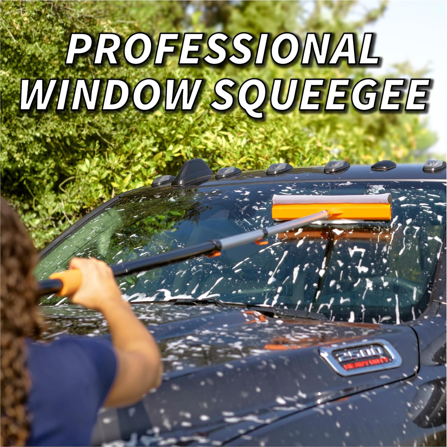 5-24 ft Window Washer Squeegee Kit with Extension Pole (30+ Foot Reach) // Long Handle Squeegee for Window Cleaning & Car Cleaning Multi-Use//Telescopic Professional Window Cleaning Squeegee for Home